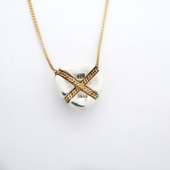 Tiffany Necklace Chain Cross Heart 18K Yellow Gold and Silver 925 Women's P19... - Picture 6 of 8